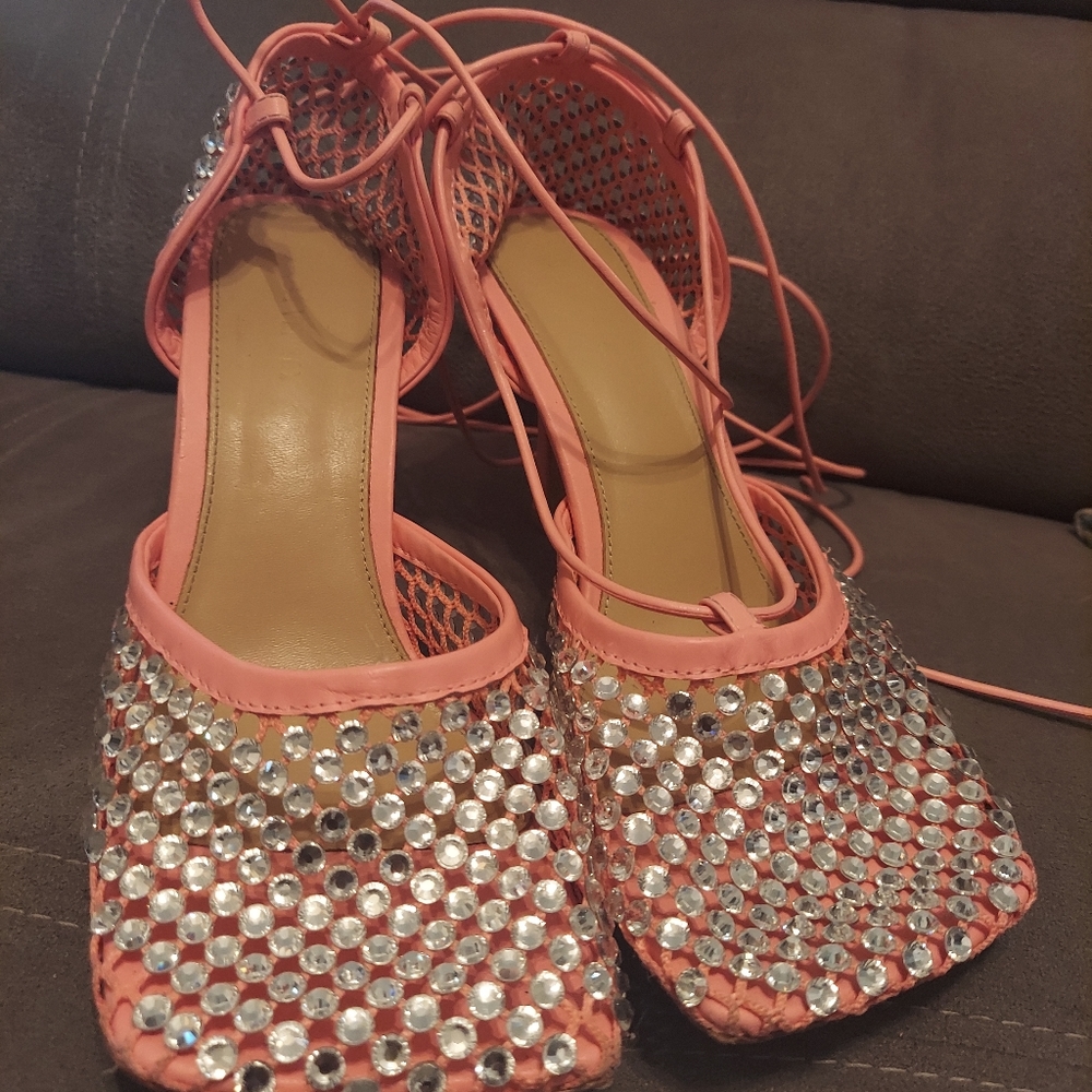 Bottega Veneta Sparkle Stretch Lace-Up Sandal BROKEN STRING RIGHT SHOE